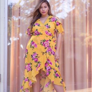 Charlotte Russe+ Floral Wrap Hi-Low Dress